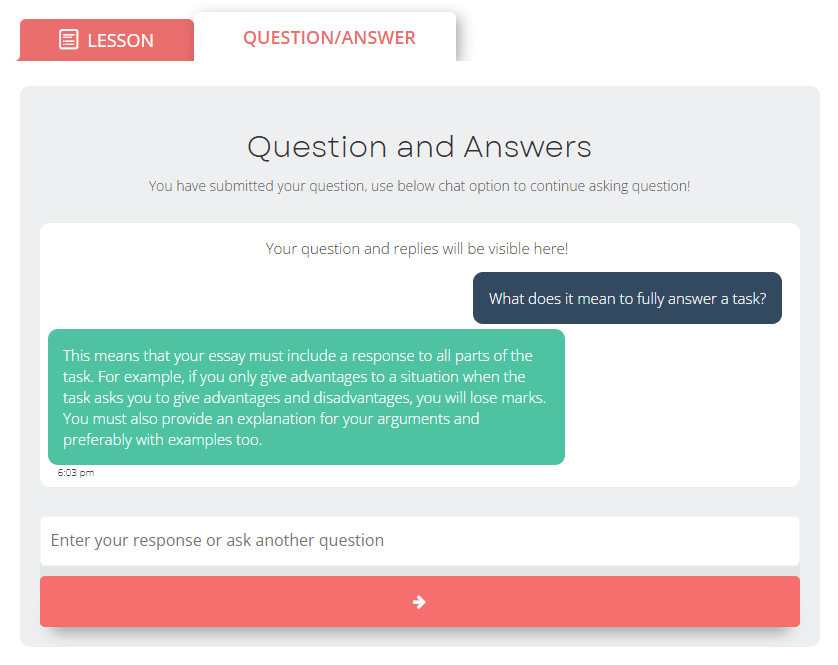 example of ieltstutors question and answer system for online courses