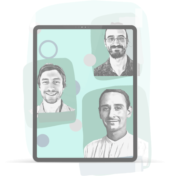 A tablet showing an illustration of 3 tutors