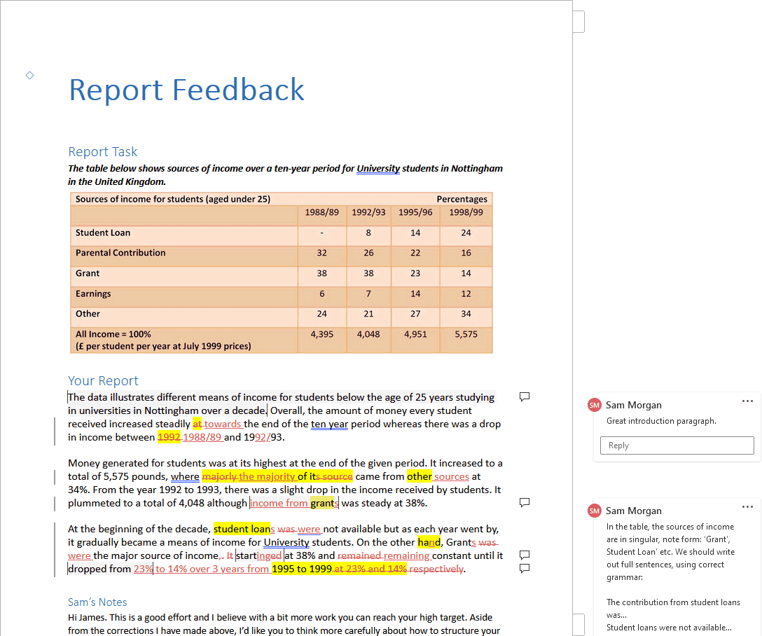IELTSTutors example writing feedback page 1