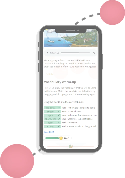 A mobile phone displaying an IELTSTutors online writing course