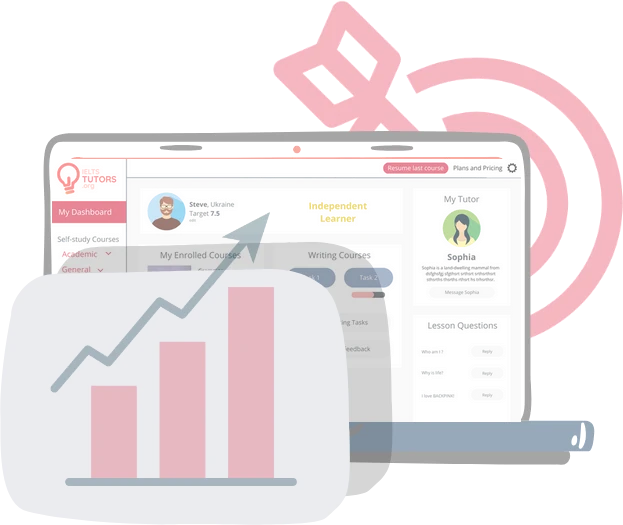 A graph infront of a laptop showing the IELTS tutors dashboard