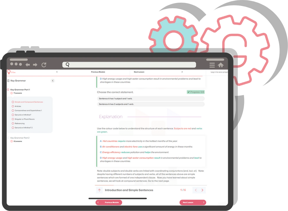 IELTS grammar lessons displayed on a screen